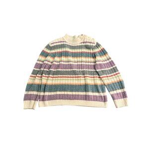 Alfred Dunner Striped Ribbed Knit Sweater With Button Shoulder Detail Womens Sma